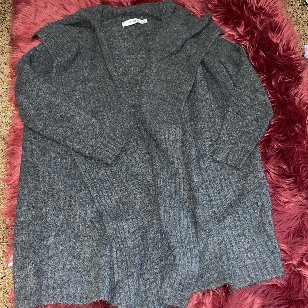 NWOT! JustFab Open Front Charcoal solid Stripe Cardigan